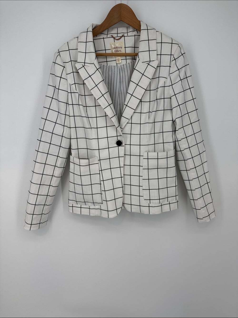 Autres Filles White Windowpane Blazer Jacket - White/Black